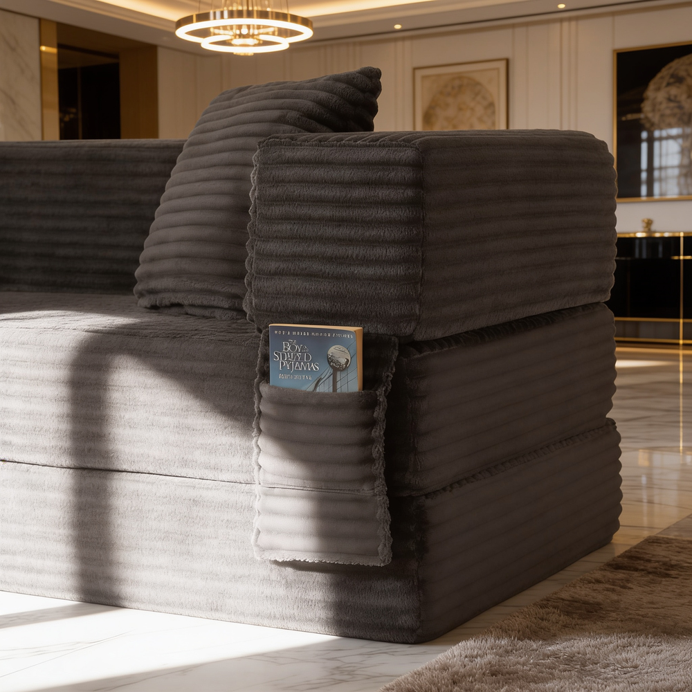 Modern cord sofa with stylish appearance, classic square design, unique two-tier design, convertible into a bed, ideal for apartments and large spaces.-W3396P439849 - 细节图