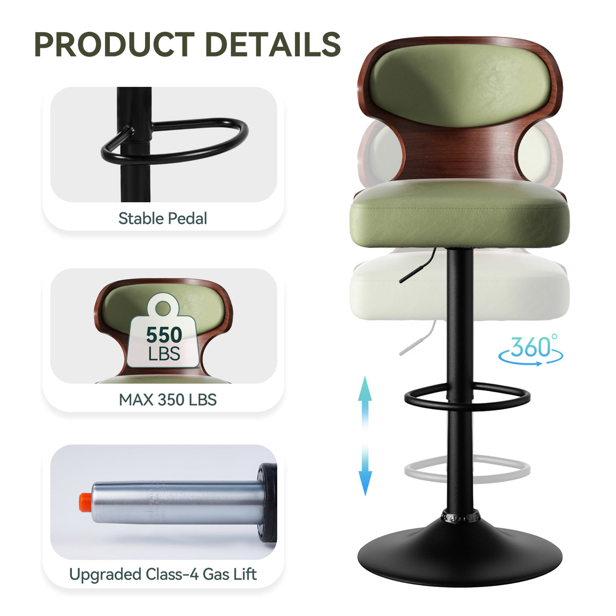 360-Degree Swivel Bar Stool: Height Adjustable & Waterproof Design FU01024-wz