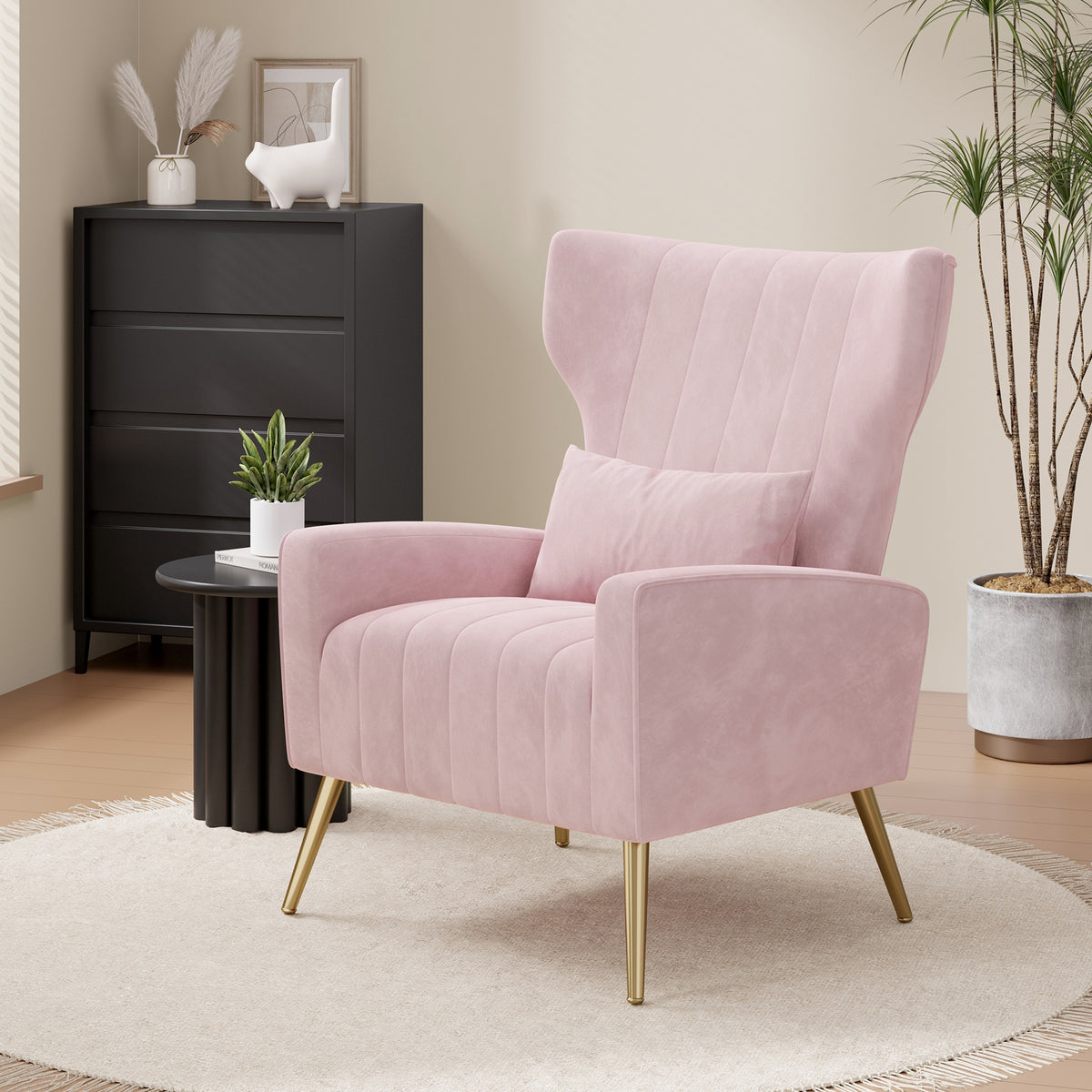 Fashionable High-Back Velvet Upholstered Armchair: High-Density Foam & Adjustable Feet FU01055-wz