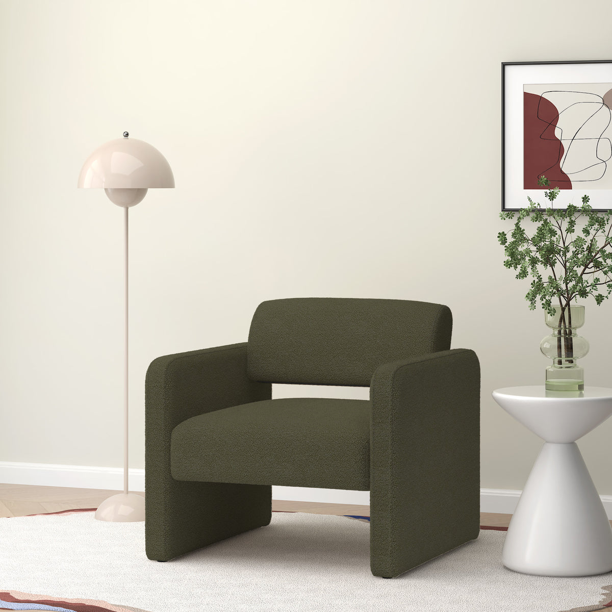 Green single sofa chair, upholstered comfortable chair with armrests, for dining room/bedroom/living room/reception - Green (30.9"*30.51"*30.11") W487P183021-djyc