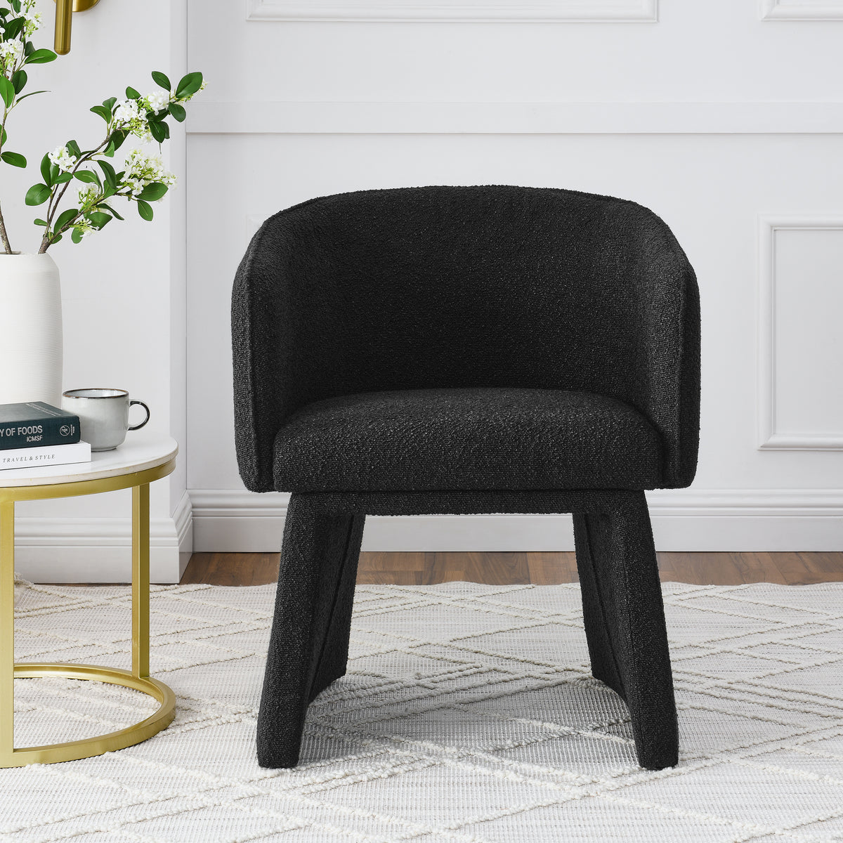 Modern style simple and elegant chair, black leisure chair, suitable for dining/bedroom/living room/reception desk (assembly required)-Black W487P186357-djyc