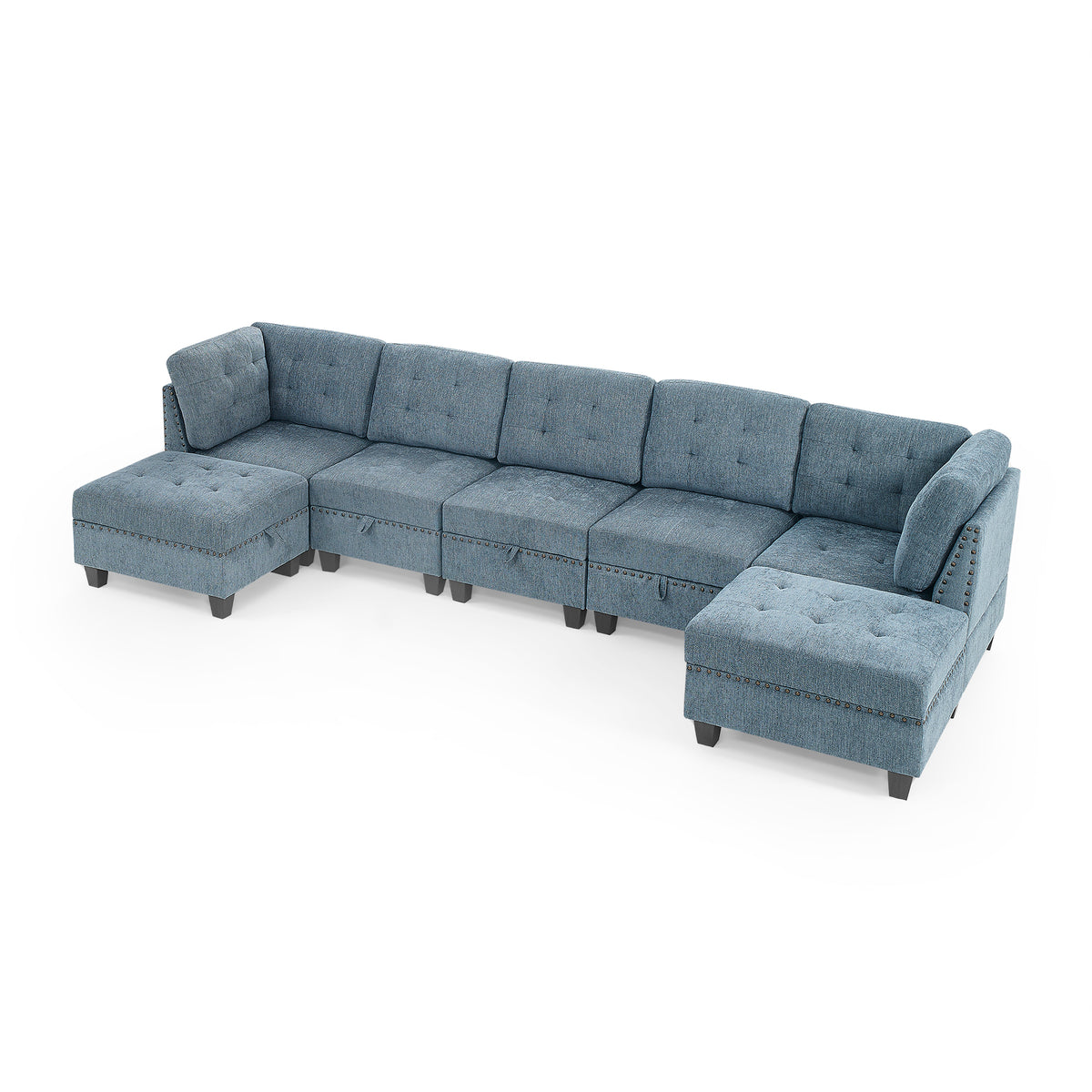 L shape Modular Sectional Sofa,DIY Combination,includes Three Single Chair ,Two Corner and Two Ottoman,Navy Blue W487S00191-djyc