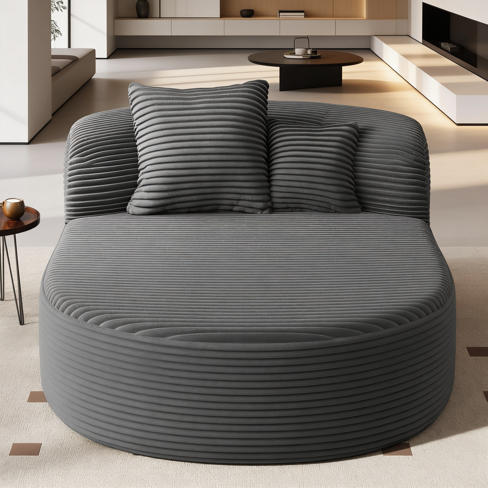 Modern Chaise Lounge Sofa Boneless Couch Sofa Bed Compression Sofa Couch with Two Supportive Pillows for Living Room, Gray-N719S002370E - 场景图
