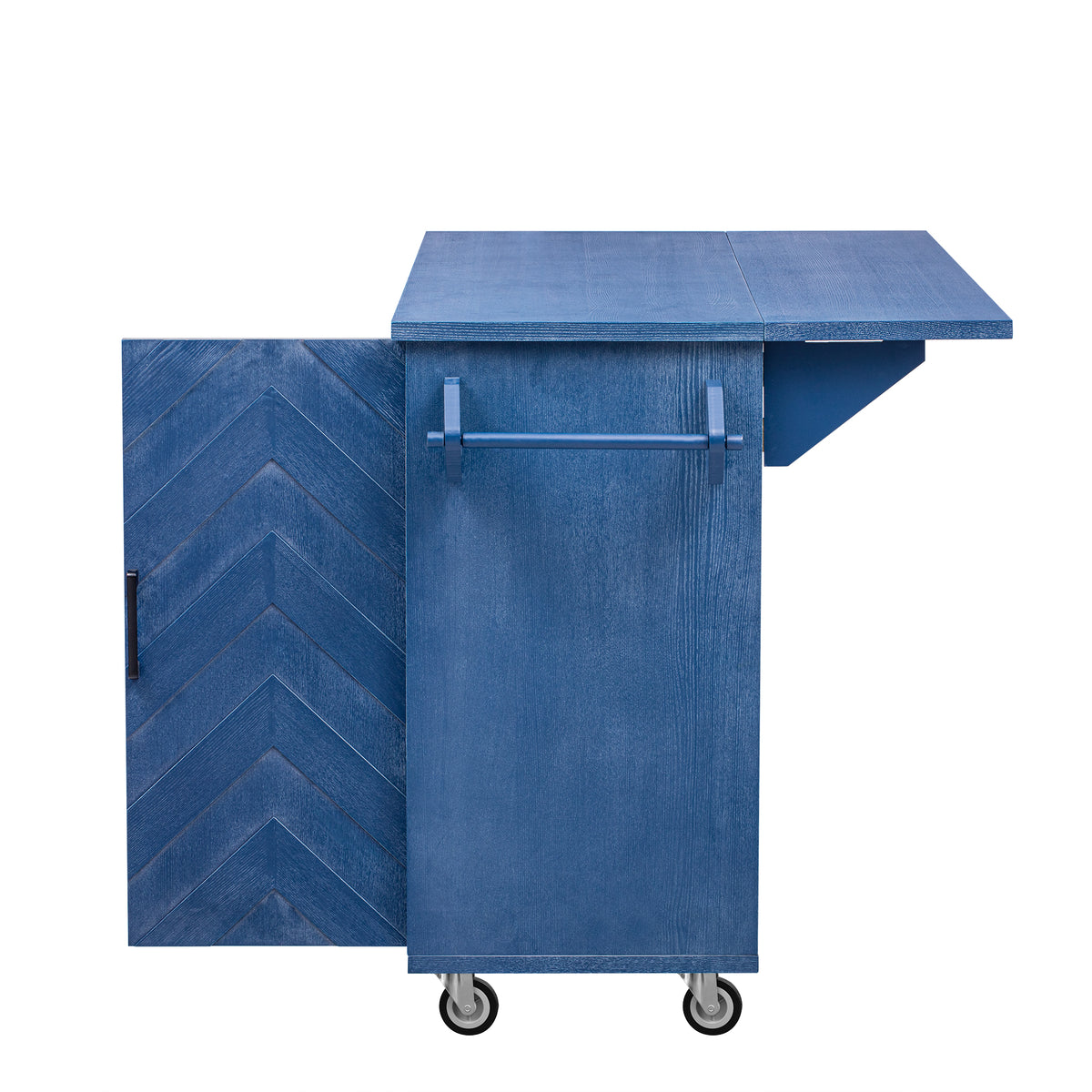 K&K 51.2"W 3D Wave Stripes Ash Veneer(Not Cheap Paper) Kitchen Island with Drop Leaf, Farmhouse Kitchen Island on Wheels with Internal Storage Rack, Rolling Kitchen Cart (Navy Blue) N707P207915E-djyc