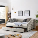 Full Size Daybed with Two Drawers Trundle Upholstered Tufted Sofa Bed, Linen Fabric, Beige (82.5"x58"x34") W487S00177-djyc