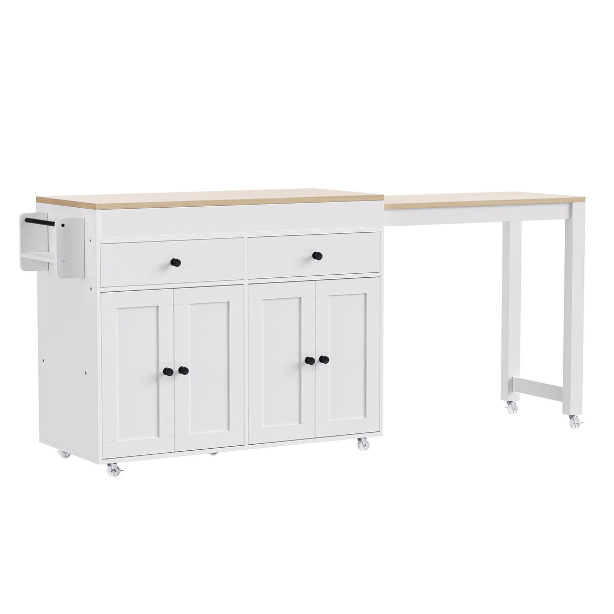 K&K 74.5 inch Kitchen Island with Extendable Dining Table , Rolling Kitchen Island on Wheels with Spice Rack and 2 Drawers,Kitchen Storage Cart with 4 Door Cabinet, for Kitchen, Dining Room, White N707S000009W-djyc