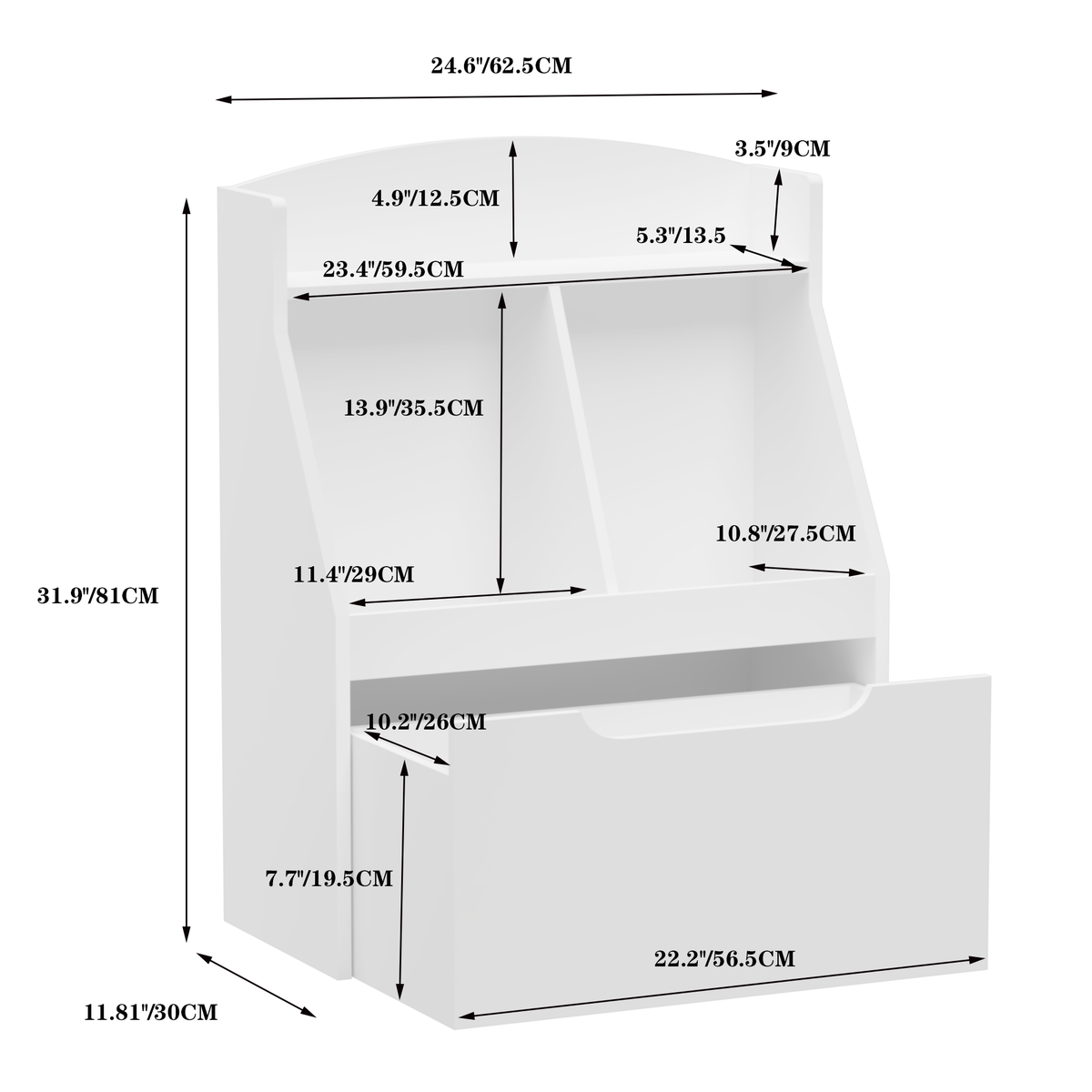 Kids Bookshelf with Drawer and Wheels, Children's Book Display,Wooden Bookcase, Toy Storage Cabinet Organizer, White W808119692-djyc