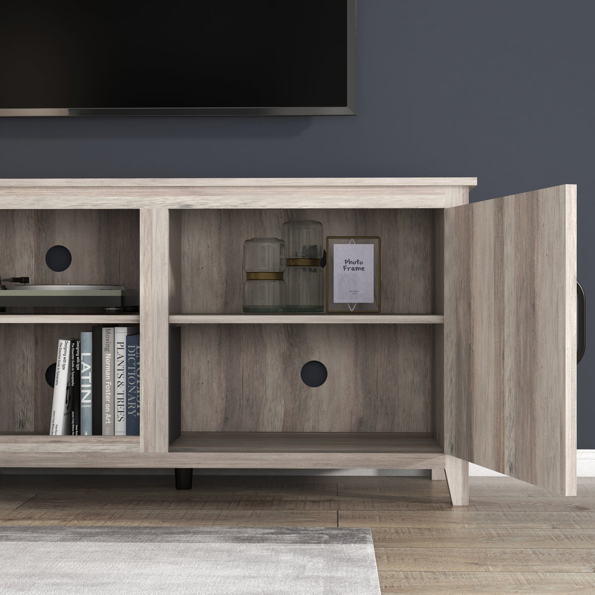 TV Stand Storage Media Console Entertainment Center With Two Doors, Grey Walnut W88168239-djyc