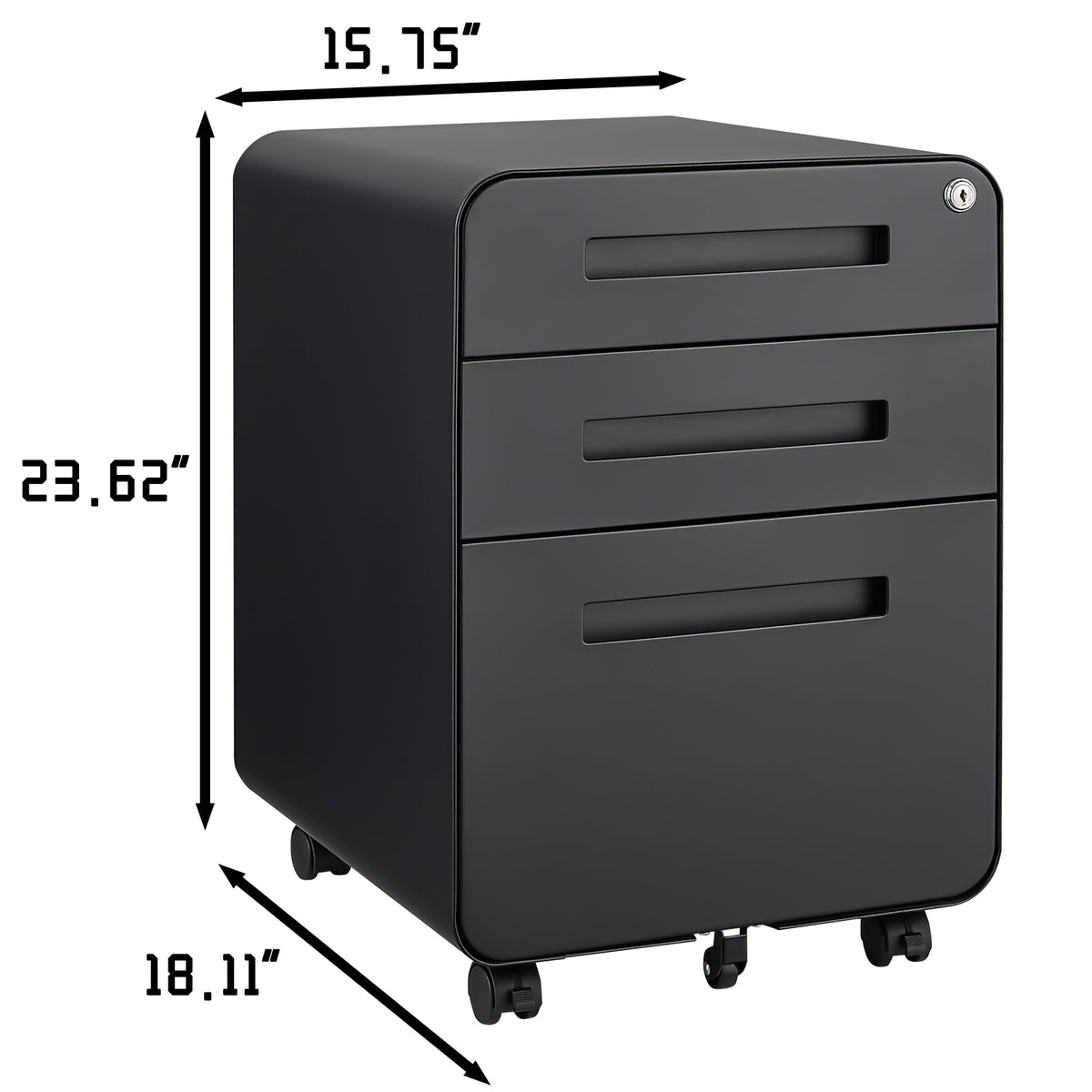 3 Drawer Mobile File Cabinet Under Desk Office,Simple Style Versatile Storage Cabinet for Legal/Letter/A4 Files, 5 Wheel Design Anti-Tilting Cold Rolled Steel Waterproof Moisture-Proof Black W124782438-djyc