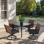5 Piece Patio Dining Set for 4,Outdoor Wicker Furniture Set for Backyard Garden Deck Poolside with 4 Cushions Swivel Rocker Chairs,steel Table Top, Removable Cushions W640S00042-djyc