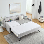 Twin Size Upholstery DayBed with Twin Size Erectable Trundle and USB Charging Design, Linen Beige W1413S00027-djyc