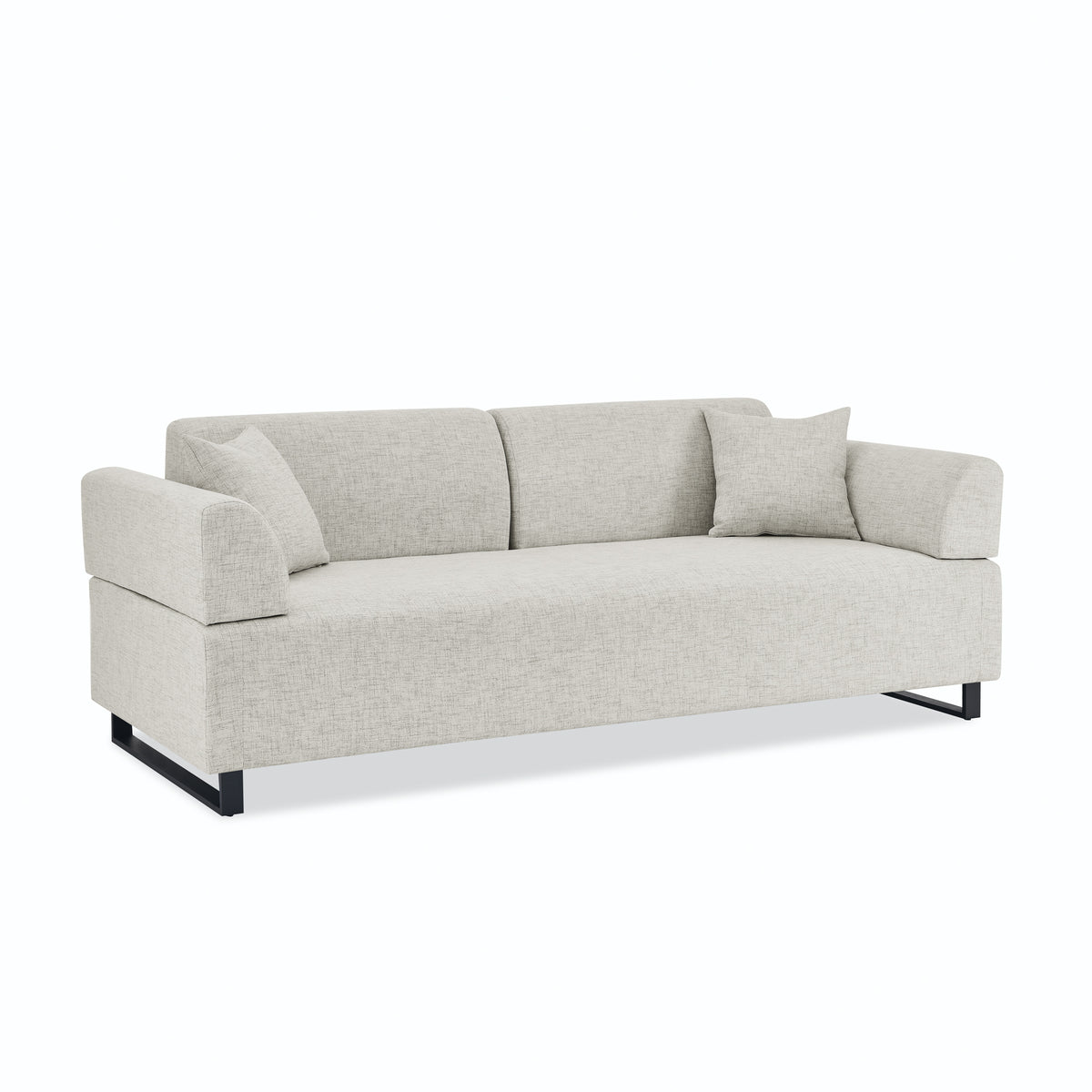 Linen Fabric 3 Seat Sofa with Two End Tables and Two Pillows, Removable Back and Armrest, Morden Style Upholstered 3-Seat Couch for Living Room W487139513-djyc