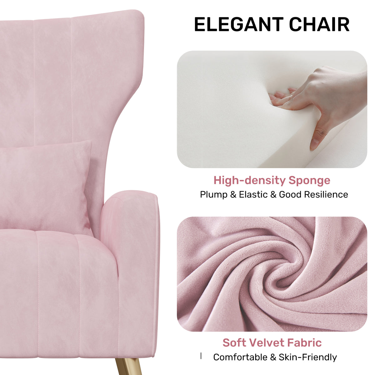 Fashionable High-Back Velvet Upholstered Armchair: High-Density Foam & Adjustable Feet FU01055-wz