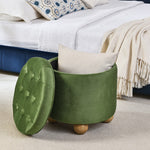 Round Storage Ottoman, multi-functional round flannel button Ottoman, lid can be turned over as a table top, with storage space-GREEN W487P243603-djyc