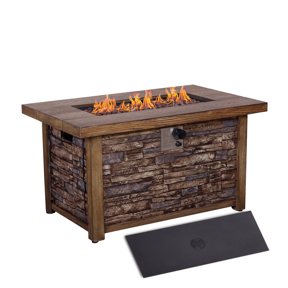 Best Choice Product 50,000 BTU Rectangle Fire Pit Table, Faux Woodgrain Top And Faux Stone Texture Base Propane Gas Fire Table For Outdoor W2029120115-djyc