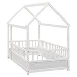 Twin Size Floor Wooden Bed with House Roof Frame, Fence Guardrails,White W1858123984-djyc