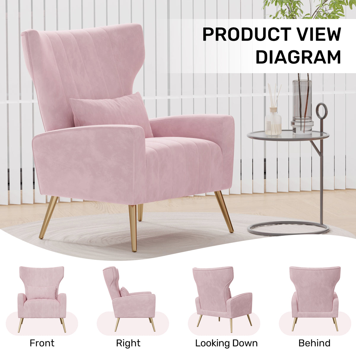 Fashionable High-Back Velvet Upholstered Armchair: High-Density Foam & Adjustable Feet FU01055-wz