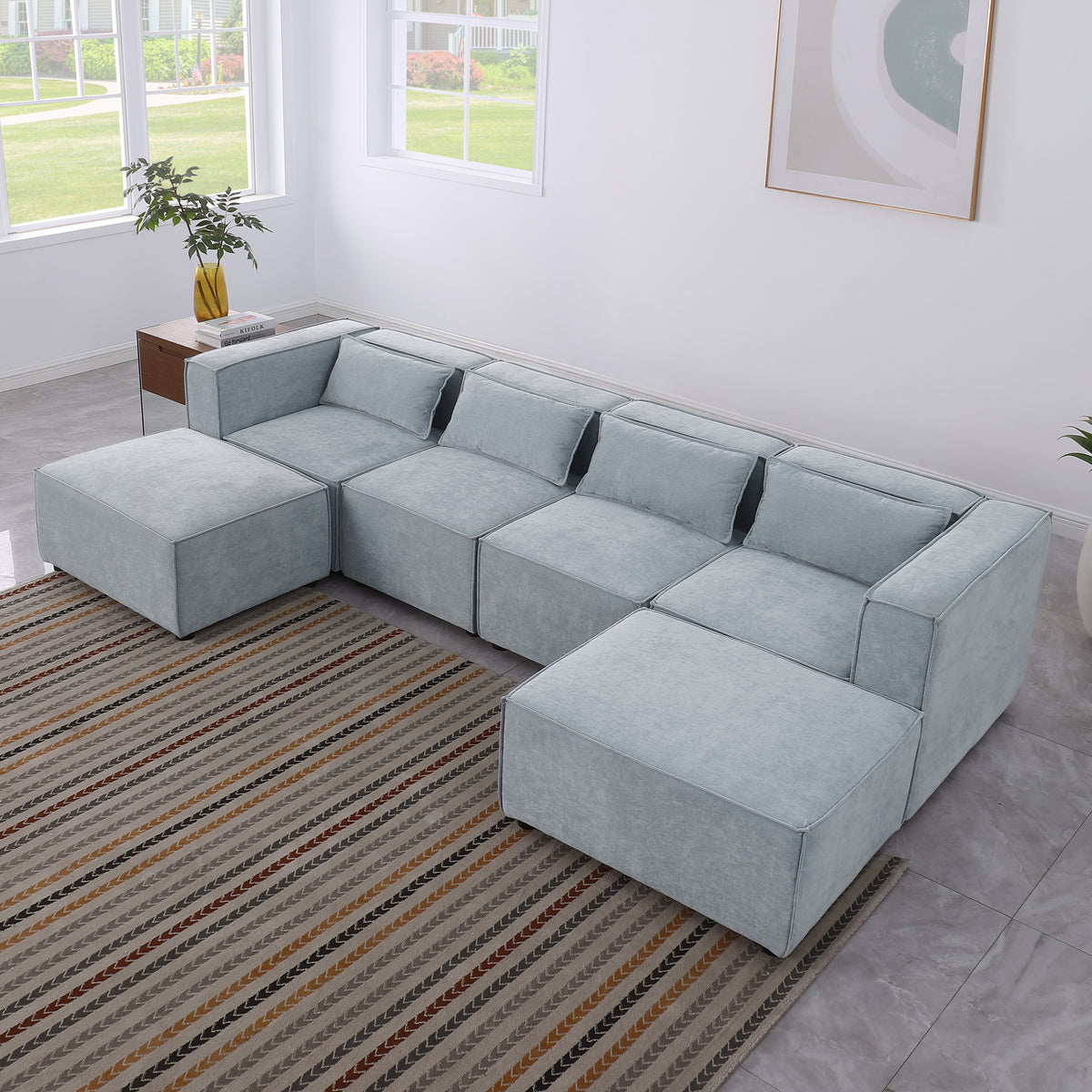 modular sofa Grayish bluechenille fabric,simple and grand, the seat and back is very soft. this is also a KNOCK DOWN sofa W1099S00115-djyc