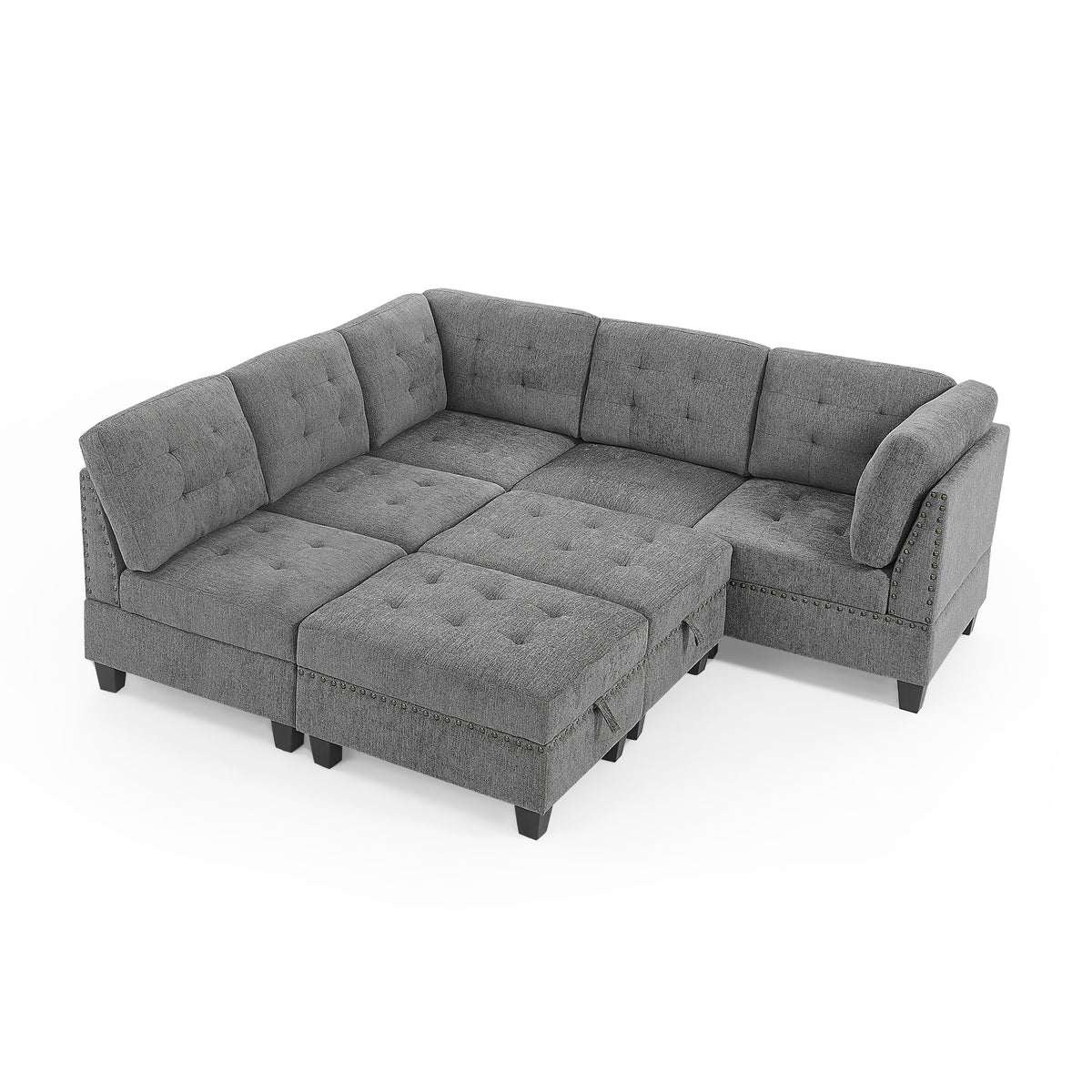 L shape Modular Sectional Sofa,DIY Combination,includes Three Single Chair ,Two Corner and Two Ottoman,Grey Chenille W487S00201-djyc