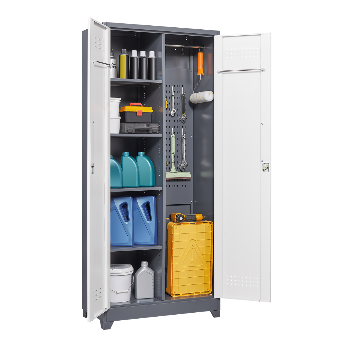 Metal Storage Cabinets,Cleaning Tool Cabinet with Locking Door, Tall Broom Tool Organizer and Storage, Large Storage Cabinet for Kitchen, Pantry, Office, Shop W328P193781-djyc