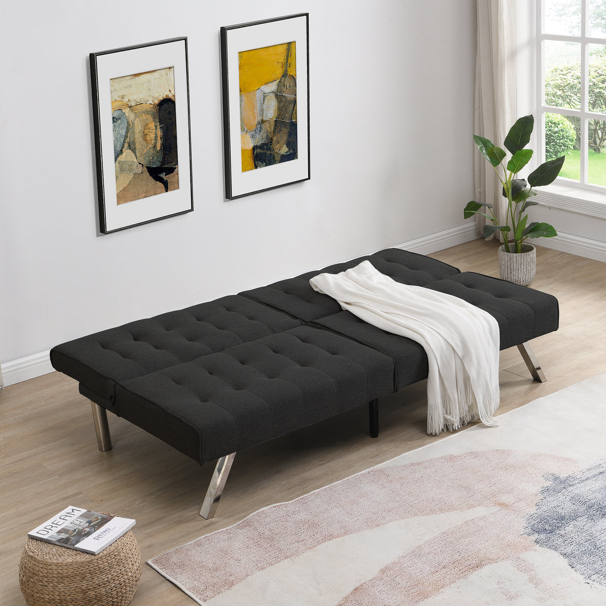 WOOD FRAME, STAINLESS LEG, FUTON, SOFA BED BLACK W21482229-djyc