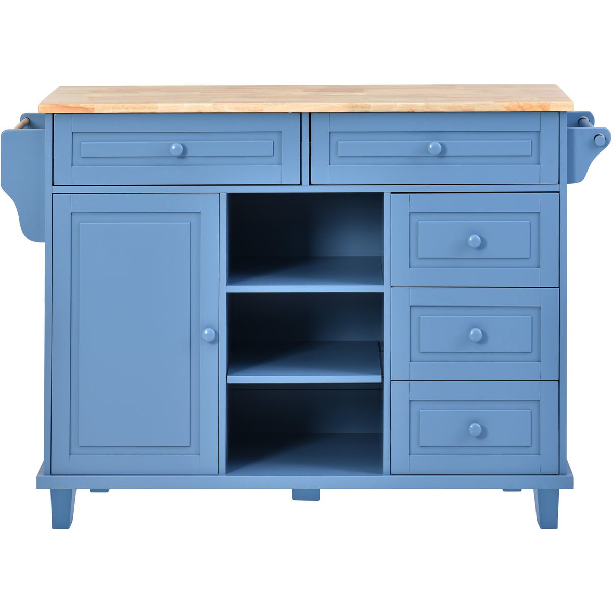 Kitchen cart with Rubber wood desktop rolling mobile kitchen island with storage and 5 draws 53 Inch length (Blue) WF297003AAG-djyc