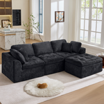 110' Cloud Sectional Couch for Living Room, Upholstered L-Shape Modular Sofa with Movable Ottoman, 3-Seater Deep-Seat Foam Couch, Comfortable Convertible Sectional for Home & Apartment-W1521S00086