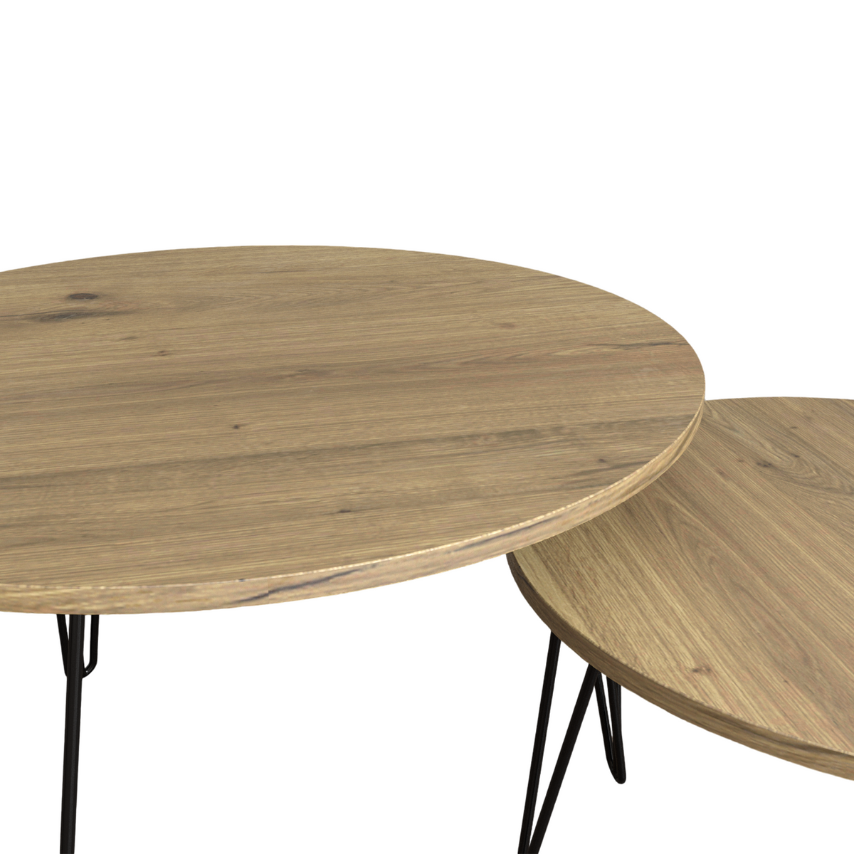 27.56'' Round Nesting Coffee Table Set of 2, Circular Nesting End Table Set, Round Wooden Tabletop, and Sturdy Metal Base for Living Room, bedroom, Brown W808P176732-djyc