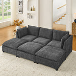 Comfy Cloud Couch Sectional3 Seat Sofa with 3 Ottoman, Chenille Sofa Sleeper Deep Seat Sofa with Throw Pillows for Living Room(Grey) W1117S00194-djyc