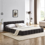 Queen Size Upholstered Bed Frame with Thick Fabric, Chenille Fabric Grounded Queen Size Platform Bed with Headboard and Solid Frame. No Box Spring Needed, Dark Grey(68''*86.5''*23.5'') W487S00221-djyc