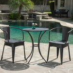 Lourdes Outdoor Bistro Set – Whimsical Styling, Powder-Coated Iron, Water-Resistant 3-Piece Table & Chair Set 56559.00BLK-djyc