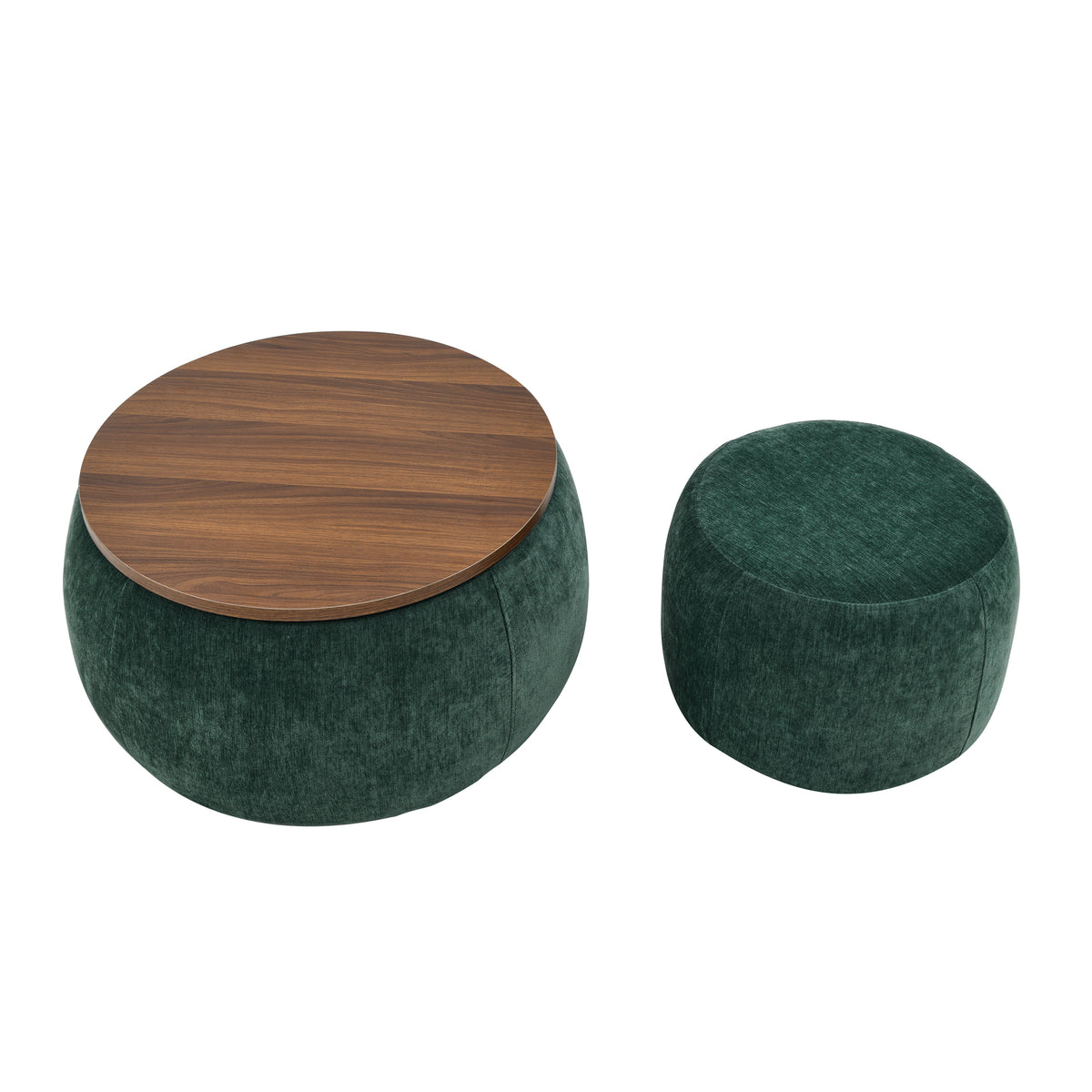 Round Storage Ottoman, 2 in 1 Function, Work as End table and Ottoman,with small seat,Green(25"x25"x14.7") W487P165701-djyc