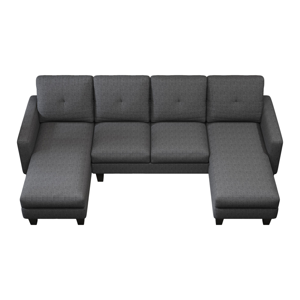 U-Shaped Sofa Coch 4-Seat Sofa with Chaise Polyester Fabric for Living Room Apartment Office (Dark Grey) W1669S00002-djyc