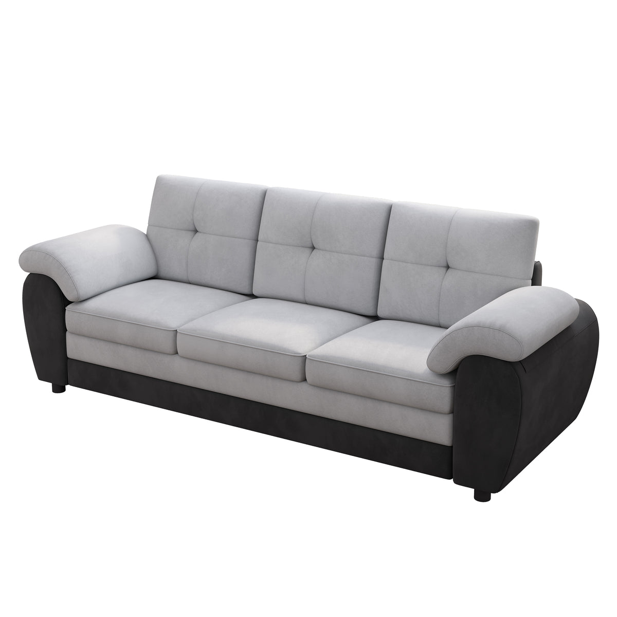 81.9″ Large size Three Seat Sofa,Modern Upholstered,Black leather paired with light gray velvet W1767132489-djyc