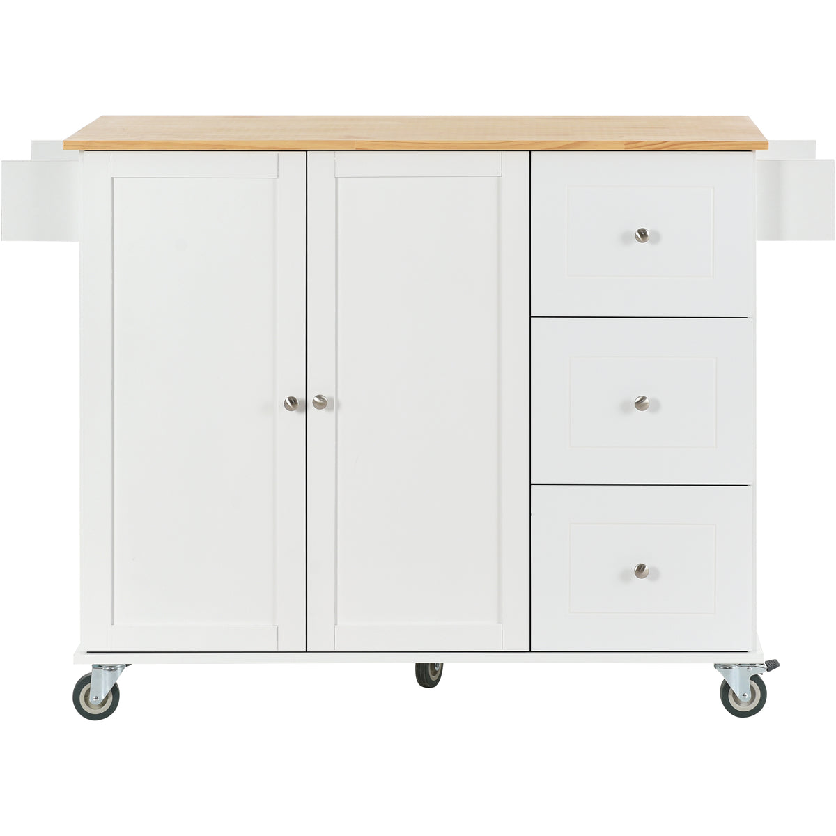 Rolling Mobile Kitchen Island with Solid Wood Top and Locking Wheels,52.7 Inch Width,Storage Cabinet and Drop Leaf Breakfast Bar,Spice Rack, Towel Rack & Drawer (White) WF287035AAW-djyc