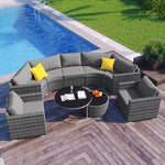 GO 9-Pieces Outdoor Half-moon Patio Sofa Set, Round Sofa Set, Modern Style Sofa, Gray Wicker FG201218AAE-djyc