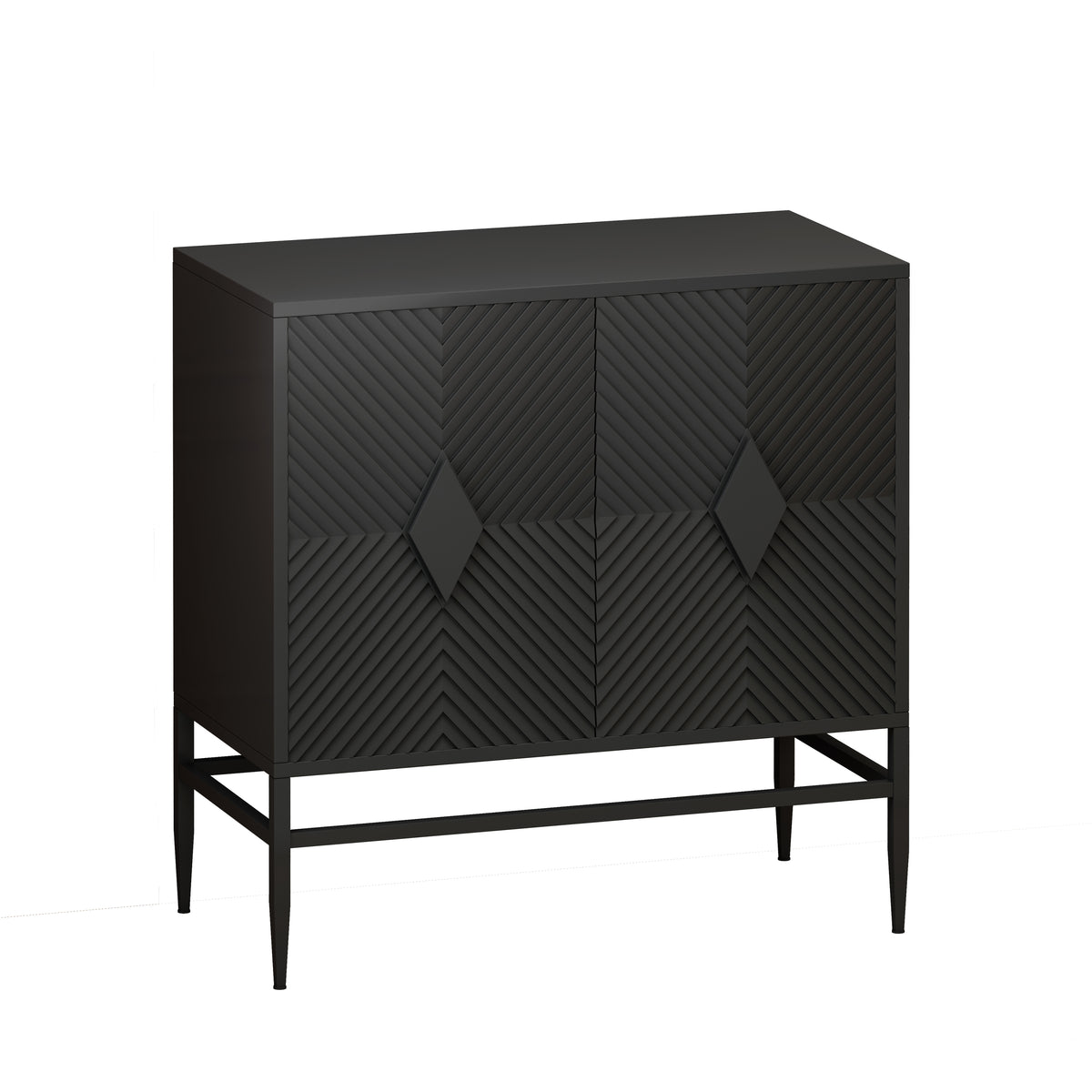 31.50" Modern 2 Door Wooden Storage Cabinet Accent Cabinet with Metal Leg Featuring Two-tier Storage, for Living Room, Entryway and Dining Room, Painted in Black W1435P206312-djyc