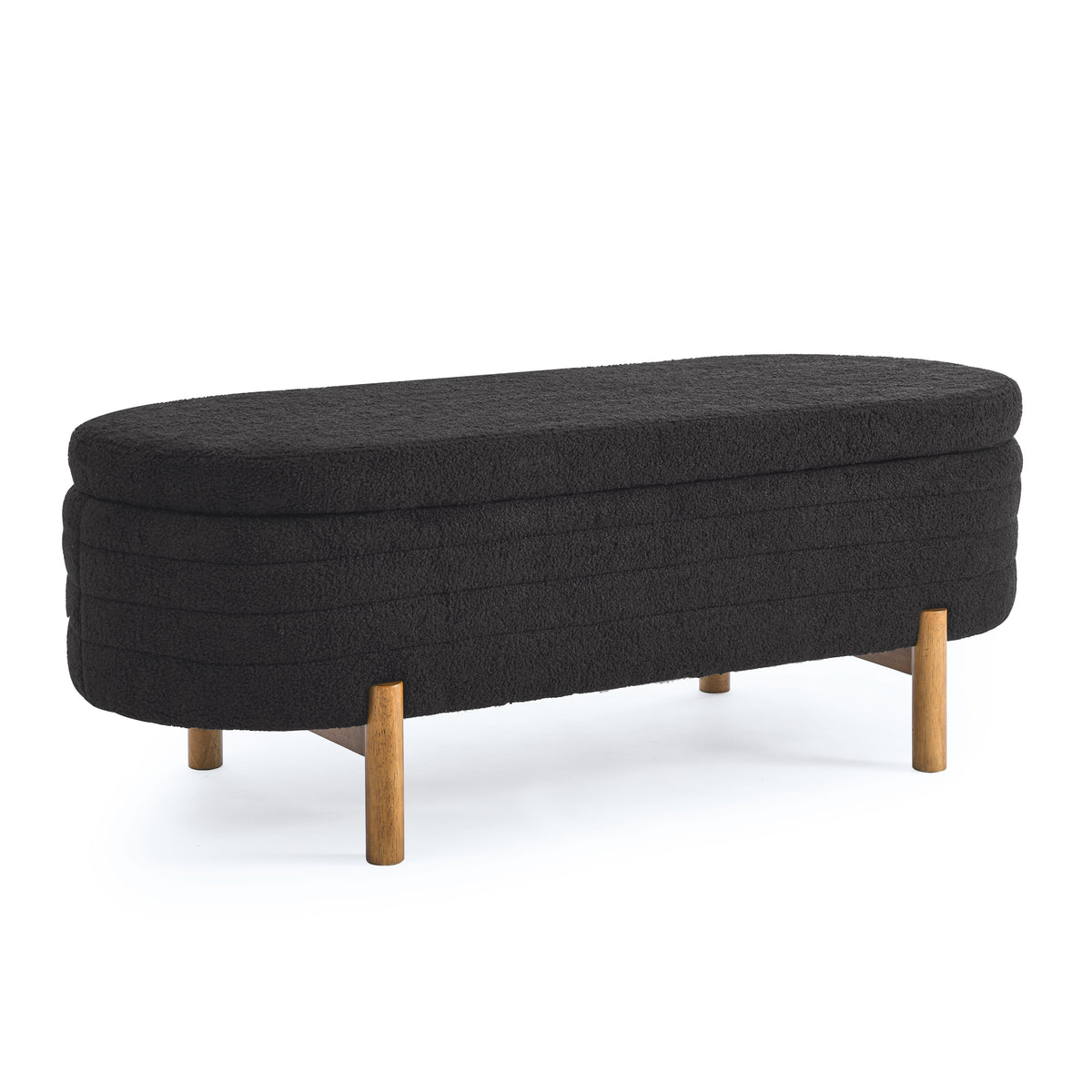 Ottoman Oval Storage Bench,Rubber Wood Leg,Black(46."x17.7"x10.8") W487P178760-djyc