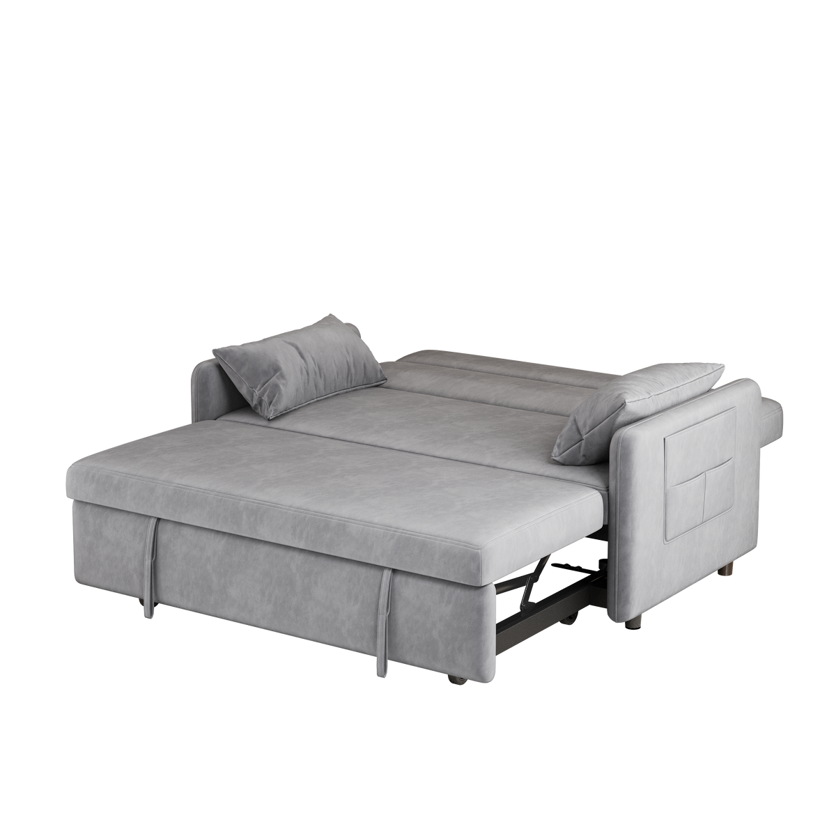 Sofa Pull Out Bed Included Two Pillows 54" Grey Velvet Sofa for Small Spaces W1278125091-djyc