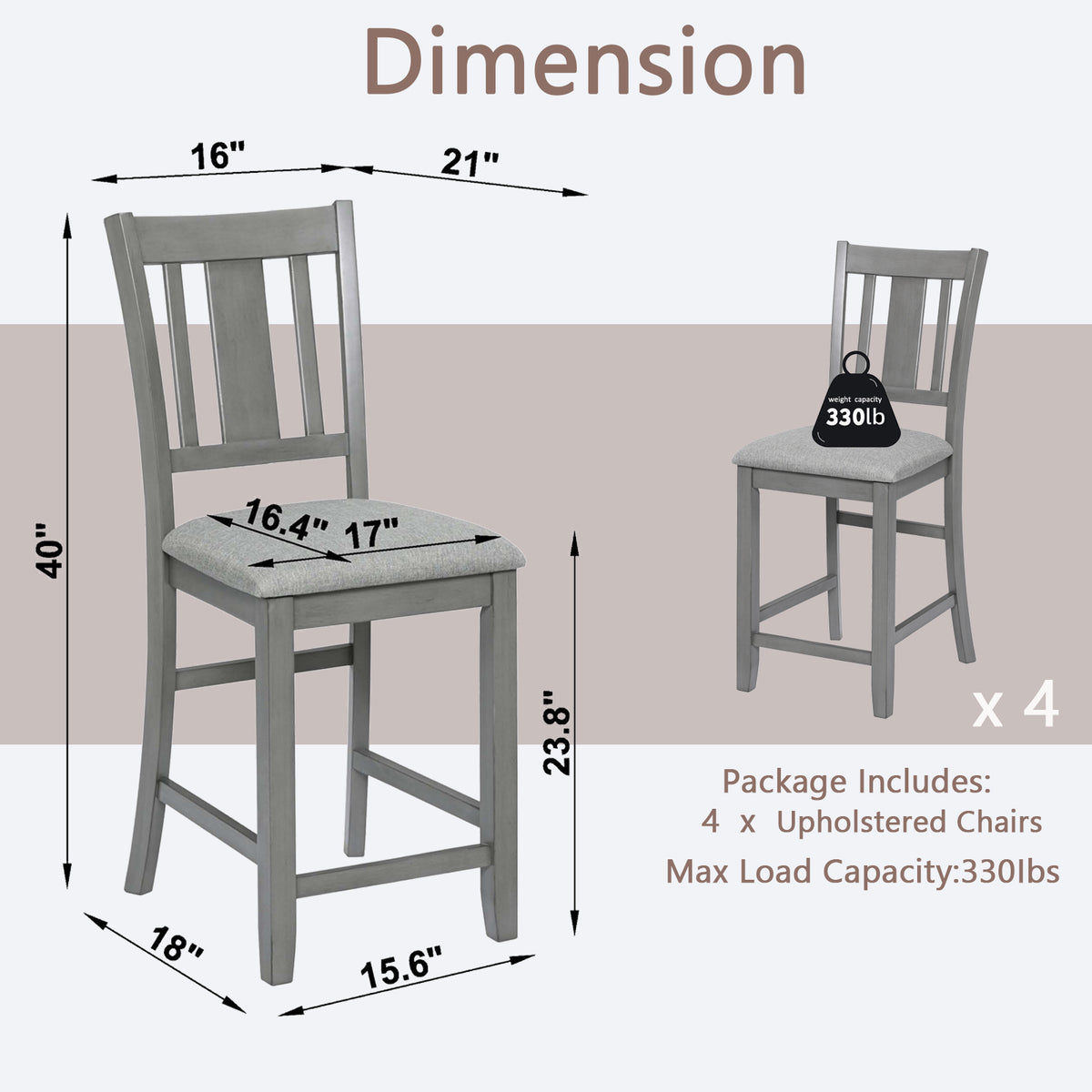 Dining Room Furniture Counter Height Chairs Set of 4, Kitchen Chair with Padded Seat , Upholstered Side Chair for Dining Room, Living Room, Gray W1998126393-djyc