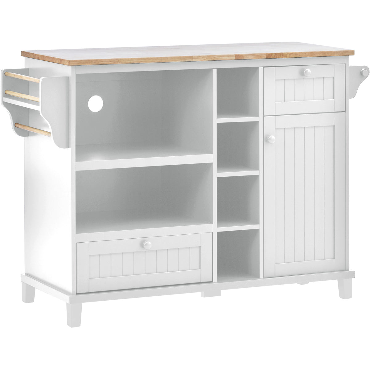 Kitchen Island Cart with Storage Cabinet and Two Locking Wheels,Solid wood desktop,Microwave cabinet,Floor Standing Buffet Server Sideboard for Kitchen Room,Dining Room,, Bathroom(White) WF296670AAW-djyc