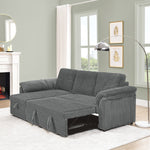 Corduroy Tufted Upholstered Sleeper Sectional Sofa, L-Shaped Modular Convertible Sofa with Storage Chaise, Pull Out Sleep Couch Bed and Reclining Backrest Perfect for Living Space,Grey W487S00225-djyc