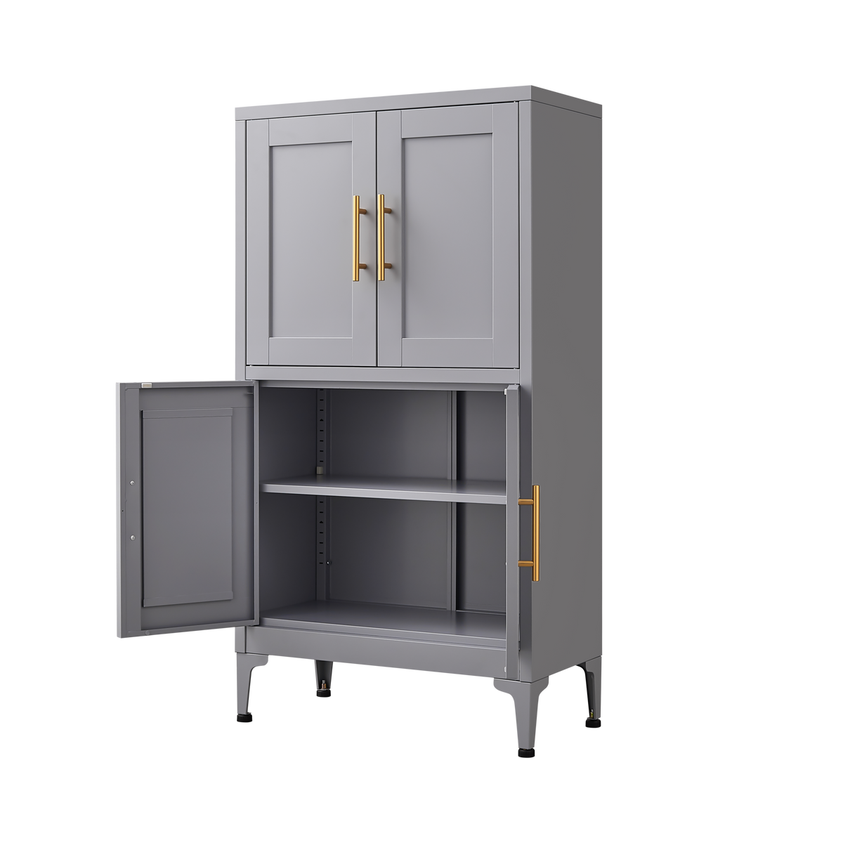 Grey Metal Kitchen Storage Cabinet, Kitchen Pantry Storage Cabinet with Doors and Shelves, Storage Cabinet with Adjustable Leveling Foot for Kitchen, Living Room and Dining Room W328P194191-djyc