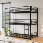Triple Twin Bunk Beds, Twin Over Twin Over Twin Metal Bunk Bed Platform Frame, Two Attached Ladders, Easy Access Guard-Rail, No Box Spring Need (Black) W840P209935-djyc