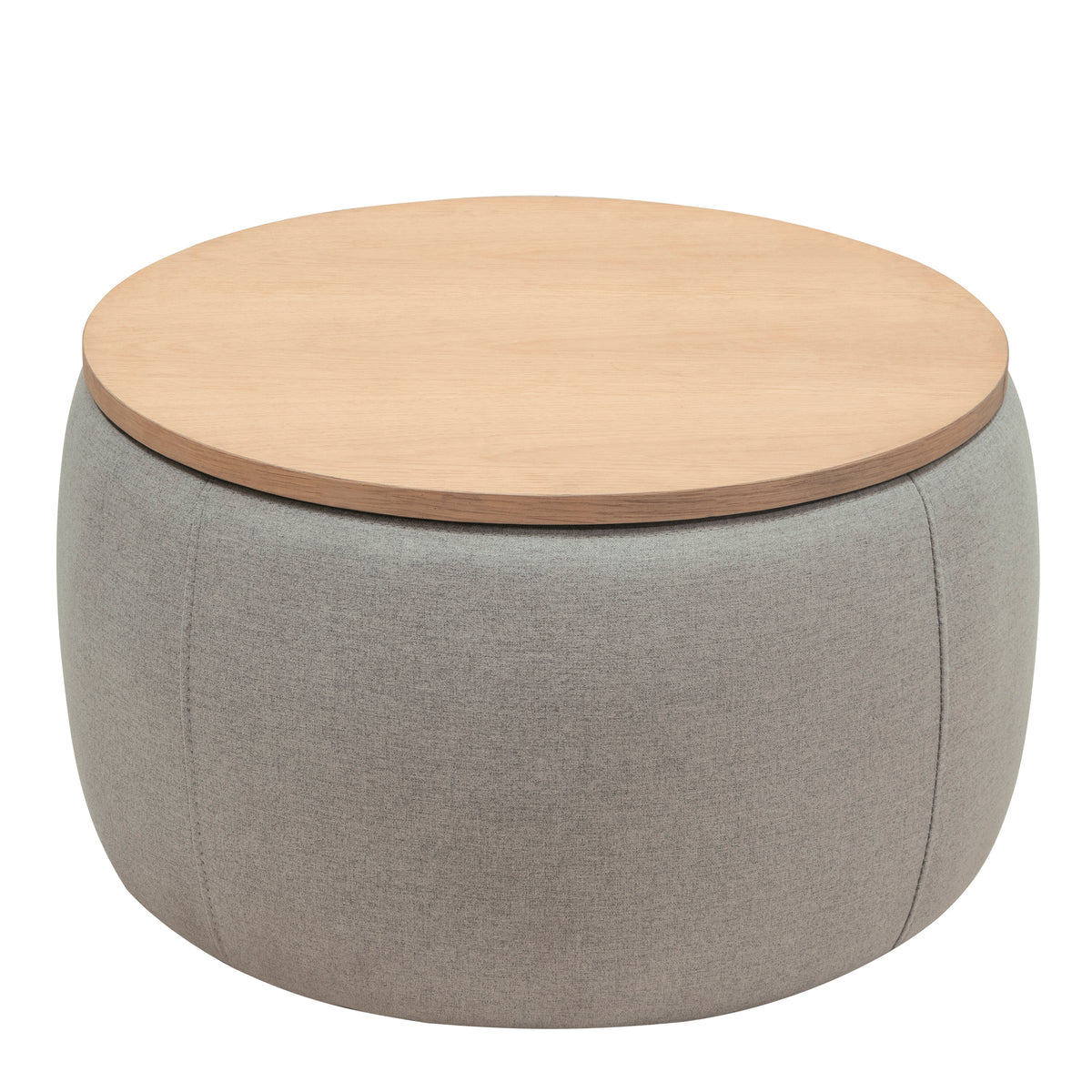 Round Storage Ottoman, 2 in 1 Function, Work as End table and Ottoman,Grey (25.5"x25.5"x14.5") W48735177-djyc