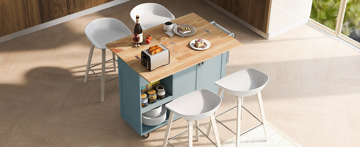 K&K Kitchen Island with Foldable Counter Top, Kitchen Storage Cart with Slide-Out Shelf, Towel Rack and Drawer, Rolling Kitchen Cart on Wheels, for Kitchen, Living Room, Dining Room, Grey Blue N707P173036G-djyc