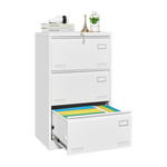 Filing Cabinet Lateral File Cabinet 3 Drawer, White Filing Cabinets with Lock, Locking Metal File Cabinets Three Drawer Office Cabinet for Legal/Letter/A4/F4 Home Offic W1247118745-djyc
