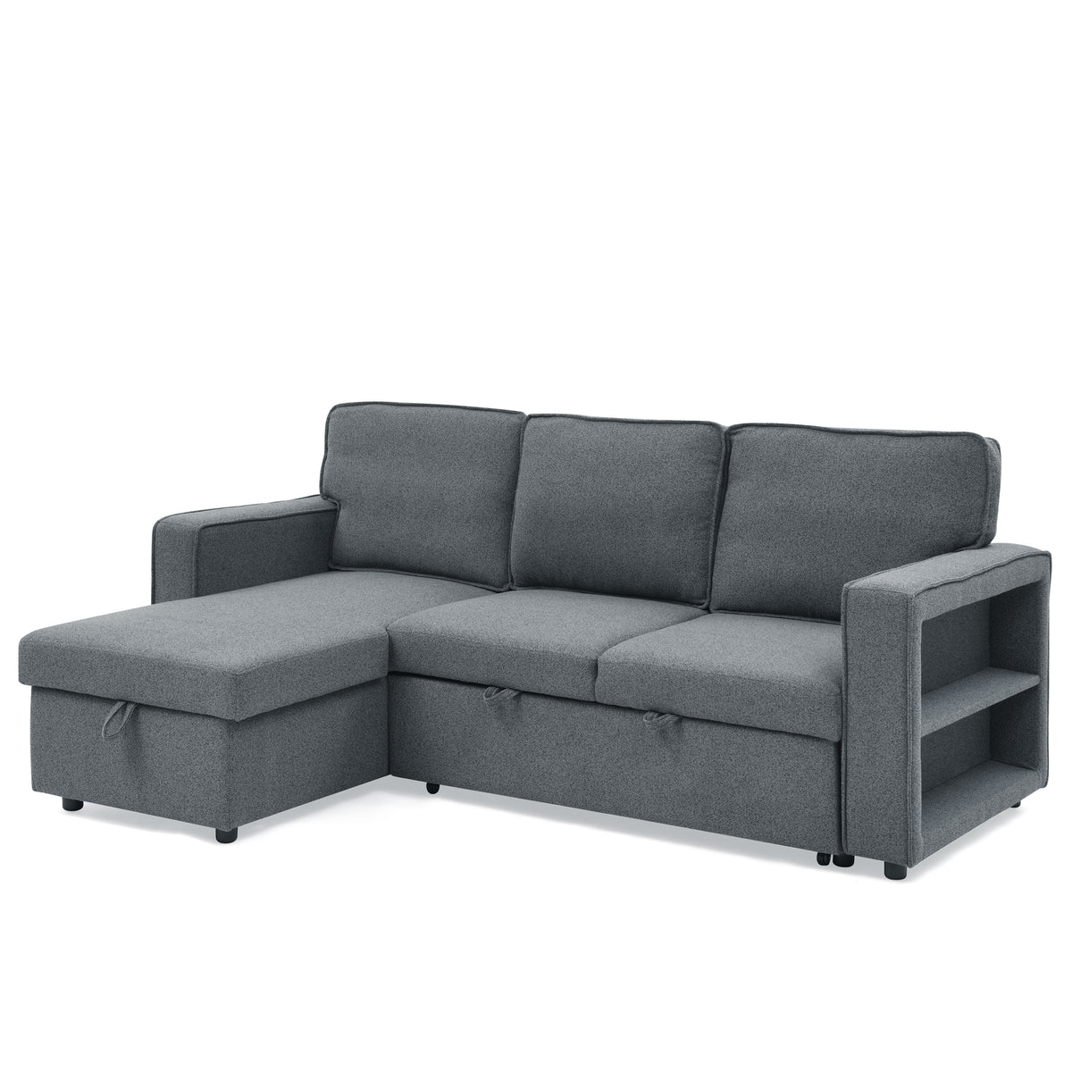 Linen Upholstered Sleeper Sectional Sofa, Shaped Modular Convertible Sofa with Storage Chaise,There are two cup holders in the middle and USB multi-interface function,Pull Out Sleep Couch Bed ,Grey W487S00245-djyc