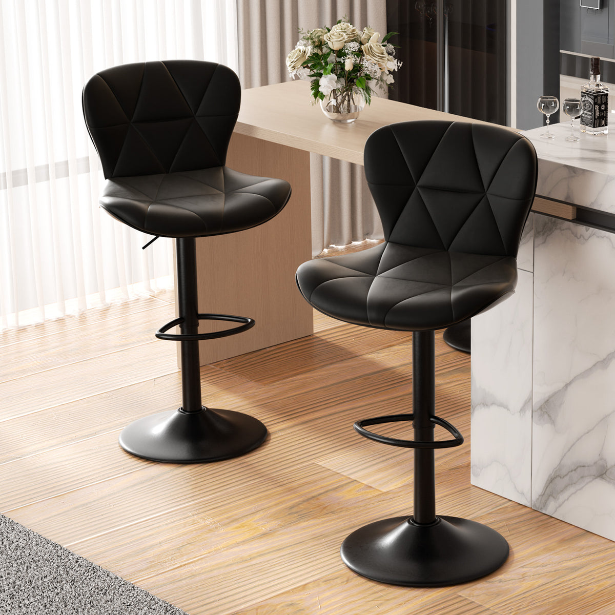 Modern Waterproof and Scratch-Resistant Bar Stool: Diamond-Shaped Leather Backrest & Exquisite Hand-Stitching FU01034-wz