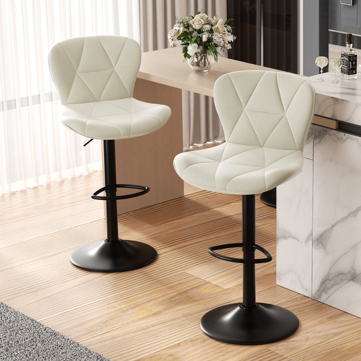 Modern Waterproof and Scratch-Resistant Bar Stool: Diamond-Shaped Leather Backrest & Exquisite Hand-Stitching FU01034-wz